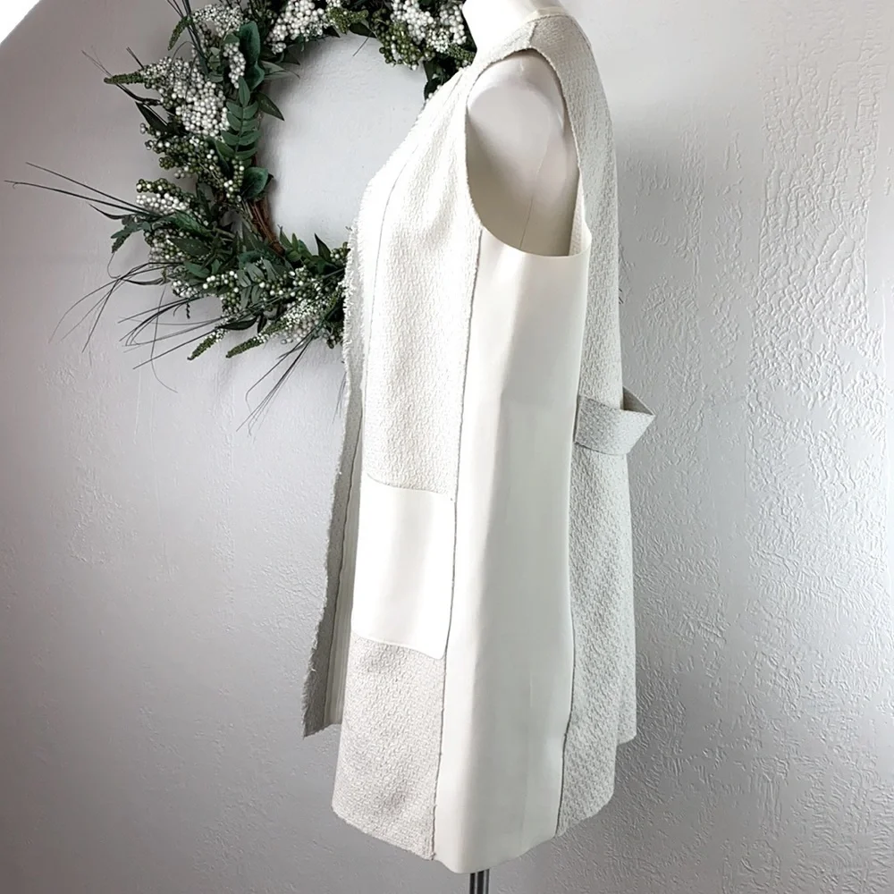 Elie Tahari Verina White Mixed Texture Vest XL Leather Woven Scuba - Picture 5 of 9